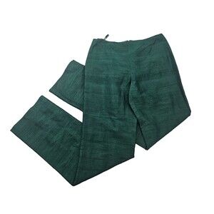 ALK Women's 4 Muse 100% Silk Forest Green Tapered Leg Dress Pants Slacks Trouser